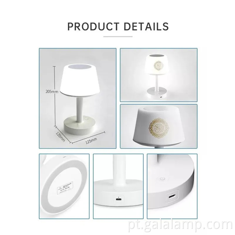 O elegante alto -falante Bluetooth com recitação do Alcorão e Player Alcorão da Luz Noturna Soft